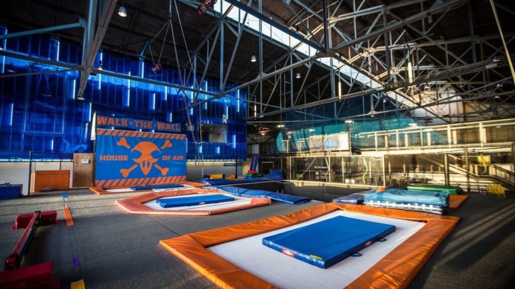 Indoor trampoline park at House of Air in the Presidio
